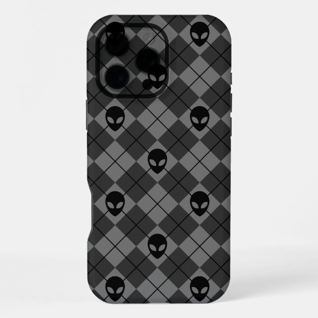 Black and Grey Alien Argyle Pattern iPhone Case (Back)