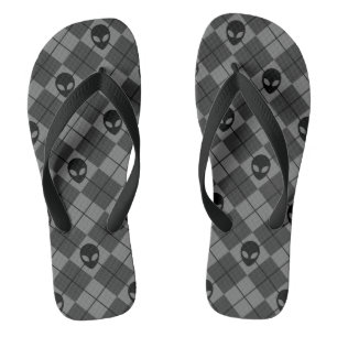 Black and Grey Alien Argyle Pattern Jandals
