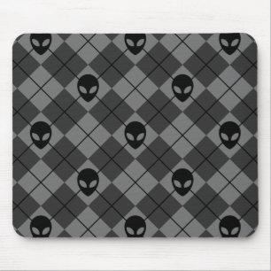 Black and Grey Alien Argyle Pattern Mouse Pad