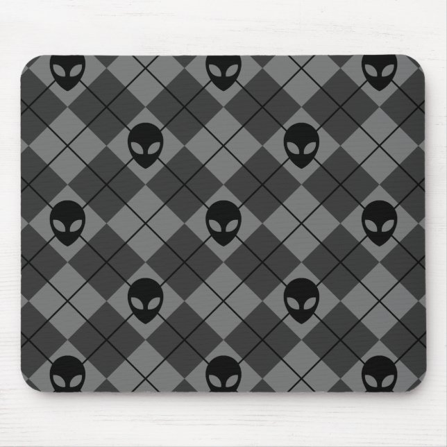 Black and Grey Alien Argyle Pattern Mouse Pad (Front)