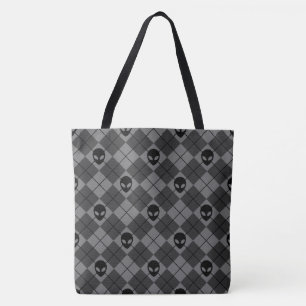 Black and Grey Alien Argyle Pattern Tote Bag