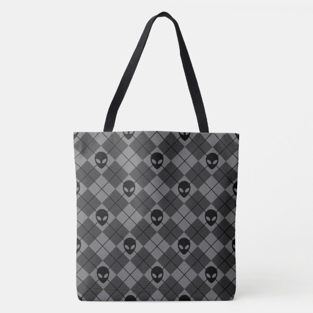 Black and Grey Alien Argyle Pattern Tote Bag (Front)