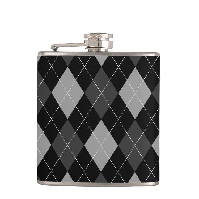 Black and Grey Argyle Hip Flask (Front)
