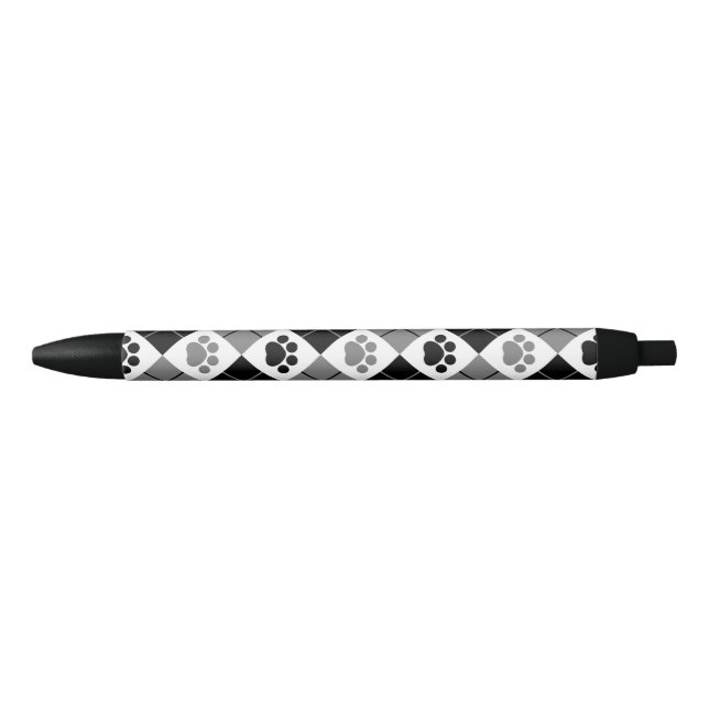 Black and Grey Argyle Paw Print Pattern Black Ink Pen (Front)