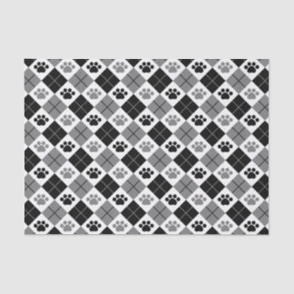 Black and Grey Argyle Paw Print Pattern Tissue Paper