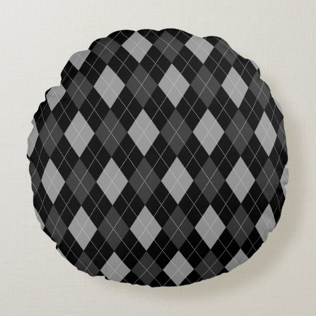 Black and Grey Argyle Round Cushion (Front)