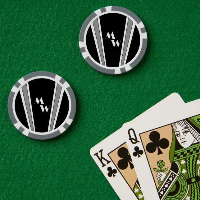 Black And Grey Art Deco Design Monogrammed Poker Chips (Poker Table (Double))