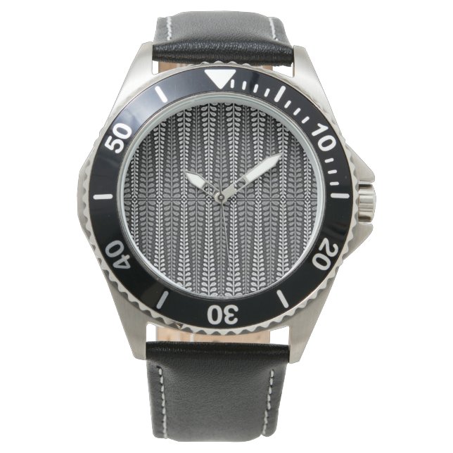 “Black and Grey Backgammon Board” Stainless Stell  Watch (Front)