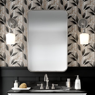 Black and Grey Botanical Leaf Wallpaper