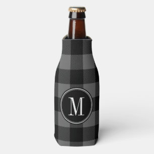 Black and Grey Buffalo Check Monogram Bottle Cooler
