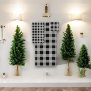 Black and Grey Buffalo Plaid Holiday Bath Towel