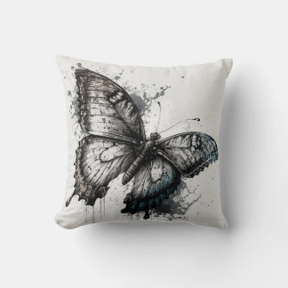 Black and Grey Butterfly Throw Pillow