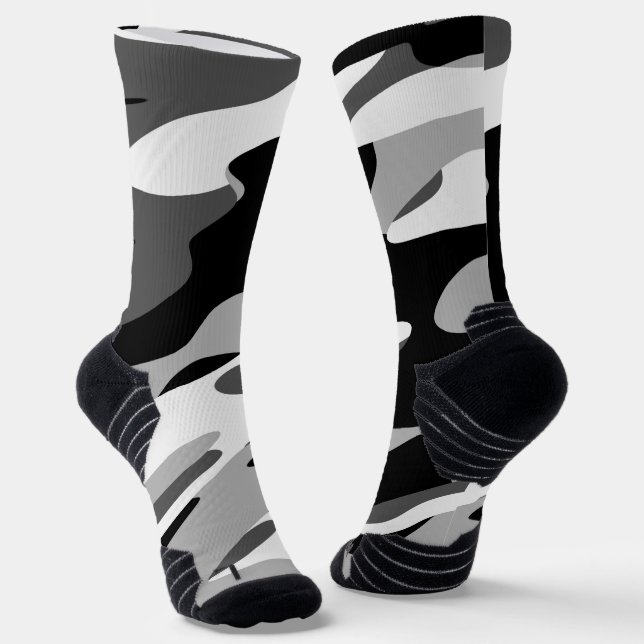 black and grey camo abstract socks (Angled)