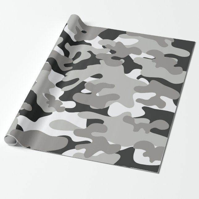 Black and Grey Camo Wrapping Paper (Unrolled)
