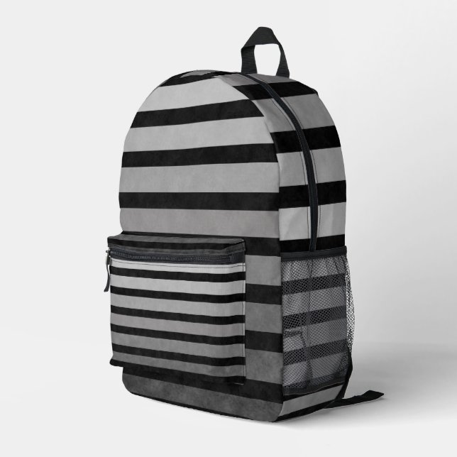 Black And Grey Camouflage Textured Line Stripes Printed Backpack (Back Corner Right)