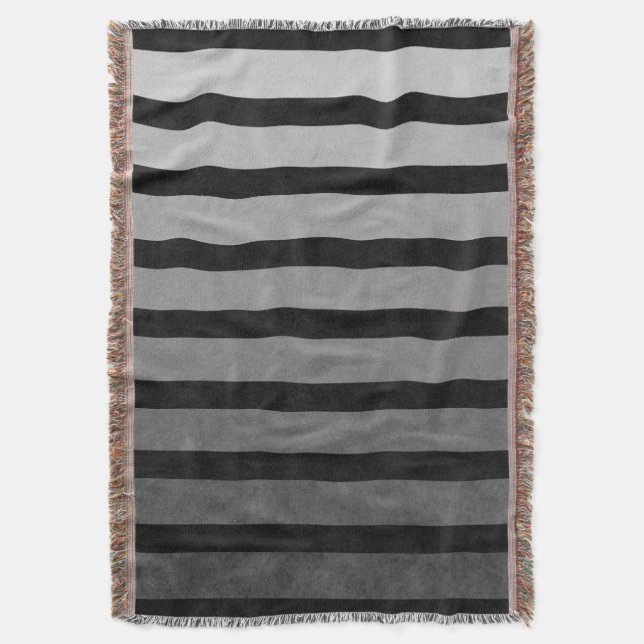 Black And Grey Camouflage Textured Line Stripes Throw Blanket (Front Vertical)