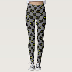 Black and grey cat Halloween pattern Leggings