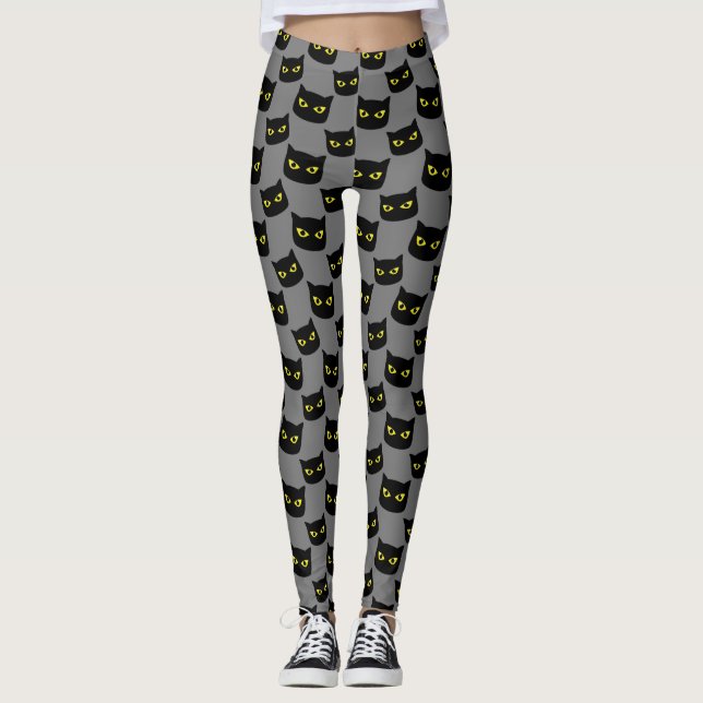 Black and grey cat Halloween pattern Leggings (Front)