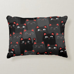 Black and grey Cats. Cartoon seamless pattern. Vin Decorative Cushion