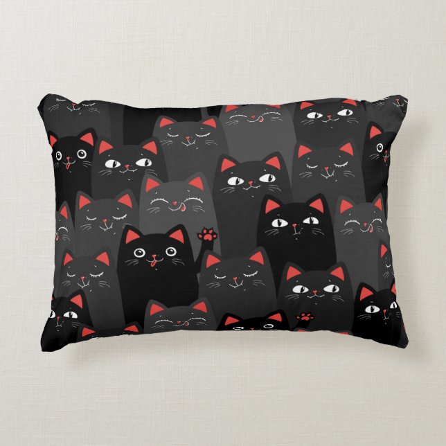 Black and grey Cats. Cartoon seamless pattern. Vin Decorative Cushion (Front)