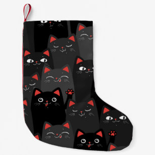 Black and grey Cats. Cartoon seamless pattern. Vin Small Christmas Stocking