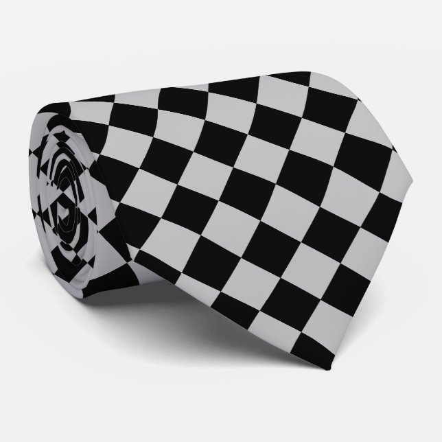 Black and Grey Check Neck Tie - Modern (Rolled)