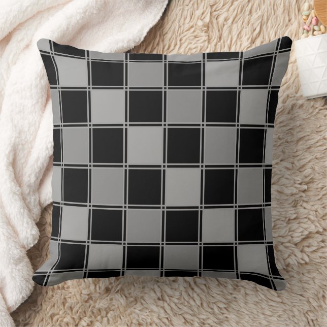 Black and grey chequered geometric pattern retro cushion (Blanket)