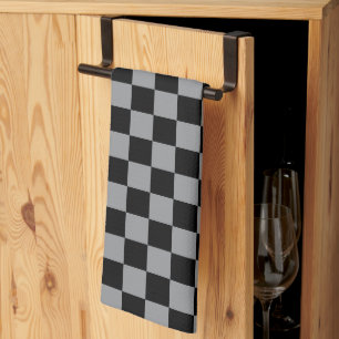 Black and Grey Chequered Print Tea Towel