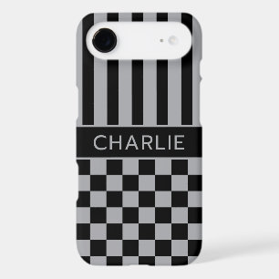 Black and Grey Chequered Striped Personalised