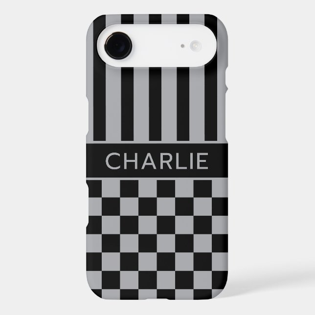 Black and Grey Chequered Striped Personalised (Back)