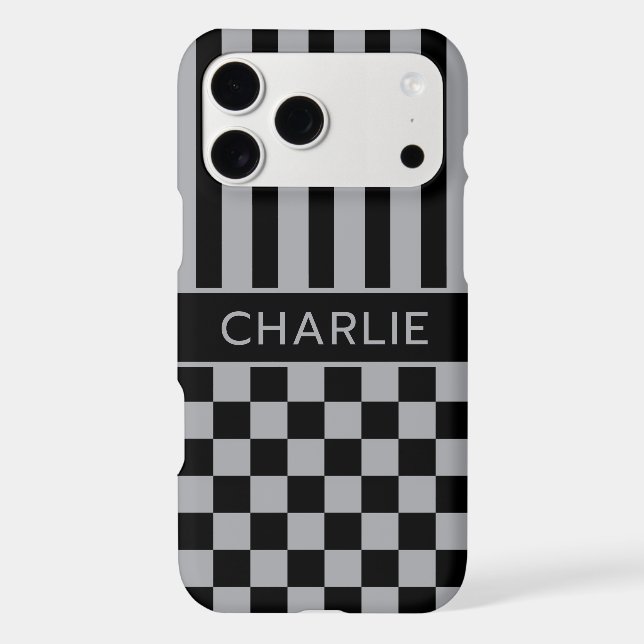 Black and Grey Chequered Striped Personalised (Back)