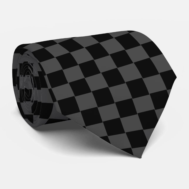 Black and Grey Chequered Tie (Rolled)