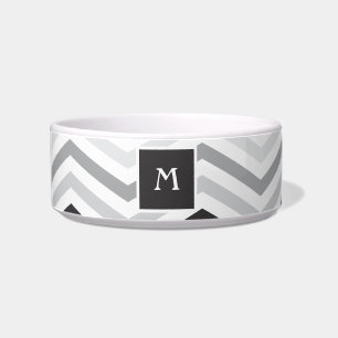 Black and Grey Chevron    Monogram Cat Dish