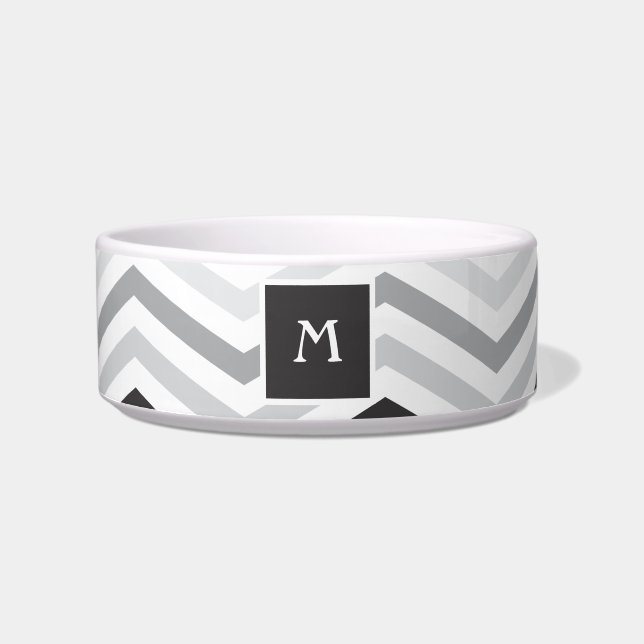 Black and Grey Chevron  | Monogram Cat Dish (Front)