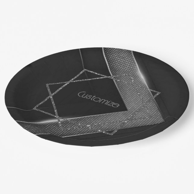 Black And Grey Chevron  Paper Plate (Angled)
