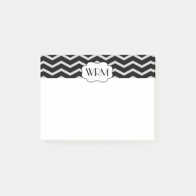 Black and Grey Chevron Patterned Monogrammed Post-it Notes (Front)