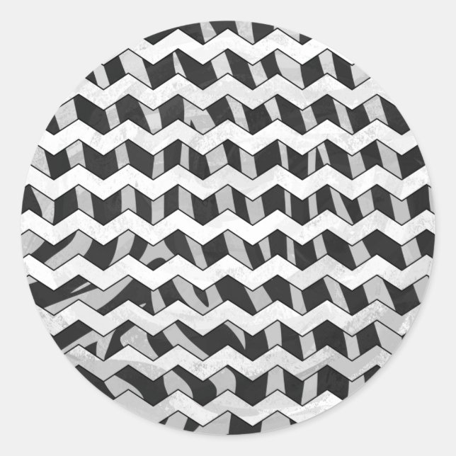 Black and Grey Chevron Zebra pattern Classic Round Sticker (Front)