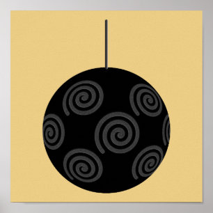 Black and Grey Christmas Bauble on Gold. Poster