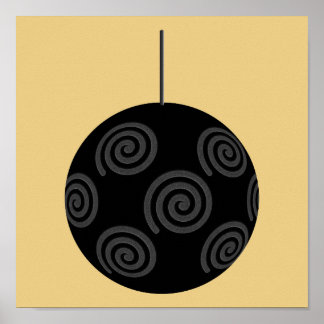 Black and Grey Christmas Bauble on Gold. Poster