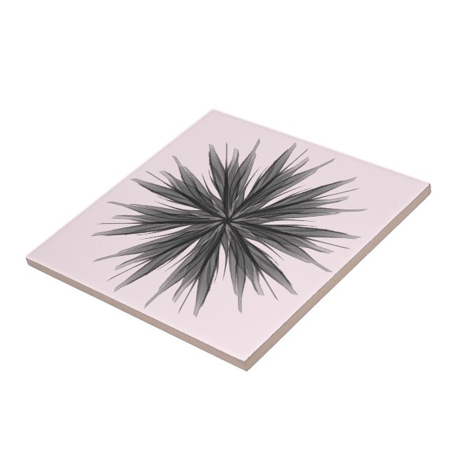 Black And Grey Circular Spray Of Feathered Leaves  Tile (Side)
