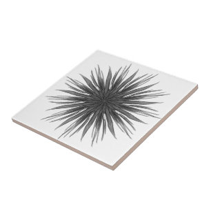 Black And Grey Circular Spray Of Feathered Leaves Tile
