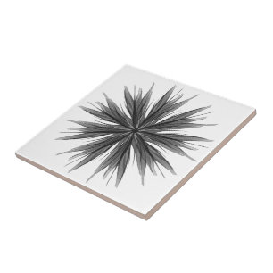 Black And Grey Circular Spray Of Feathered Leaves Tile