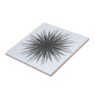 Black And Grey Circular Spray Of Feathered Leaves Tile