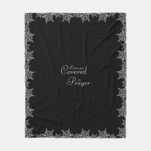Black and Grey Covered in Prayer Crystal Snowflake Fleece Blanket
