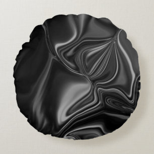 Black and grey curved strokes on dark background round cushion