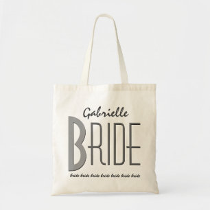 Black and Grey Custom Name Personalised Bride V13A Tote Bag