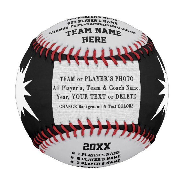 Black and Grey, Custom Printed Baseball for Coach  (Front)