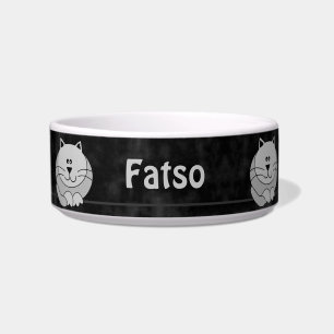 Black and Grey Cute Fat Cat Personalised Pet Bowl