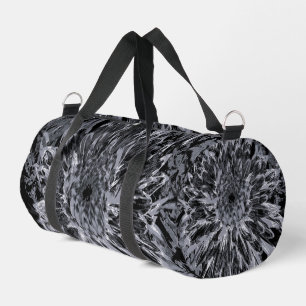 Black and Grey Dahlia Flower Duffle Bag