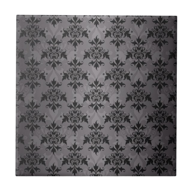 Black and Grey Damask Pattern Tile (Front)